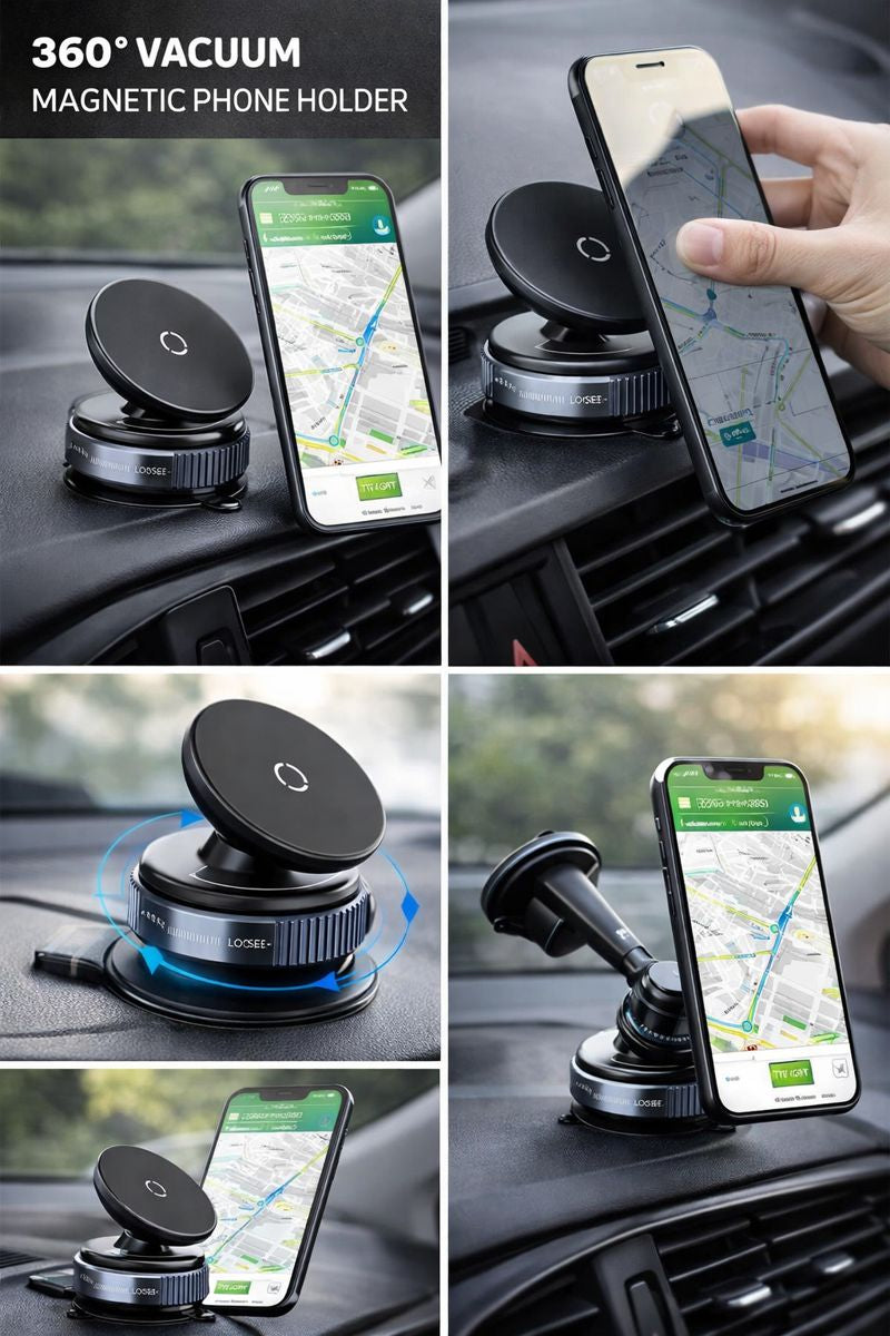 360° Vaccum Magnetic Phones Holder, Magnetic Car Phone Mount,Hands-Free Suction Cup Holder